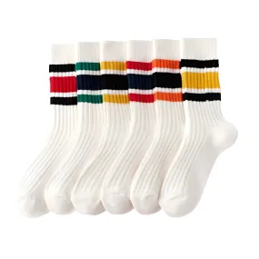 BlockStriped Unisex Cotton Crew Socks -  6 Pairs