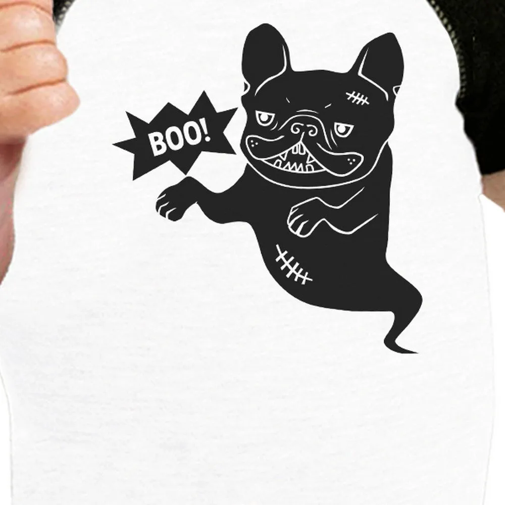 Boo French Bulldog Ghost Baby Black And White BaseBall Shirt