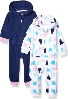 Brand new Amazon Essentials Baby Girls 2-Pack Microfleece Hooded Coverall, Newborn!