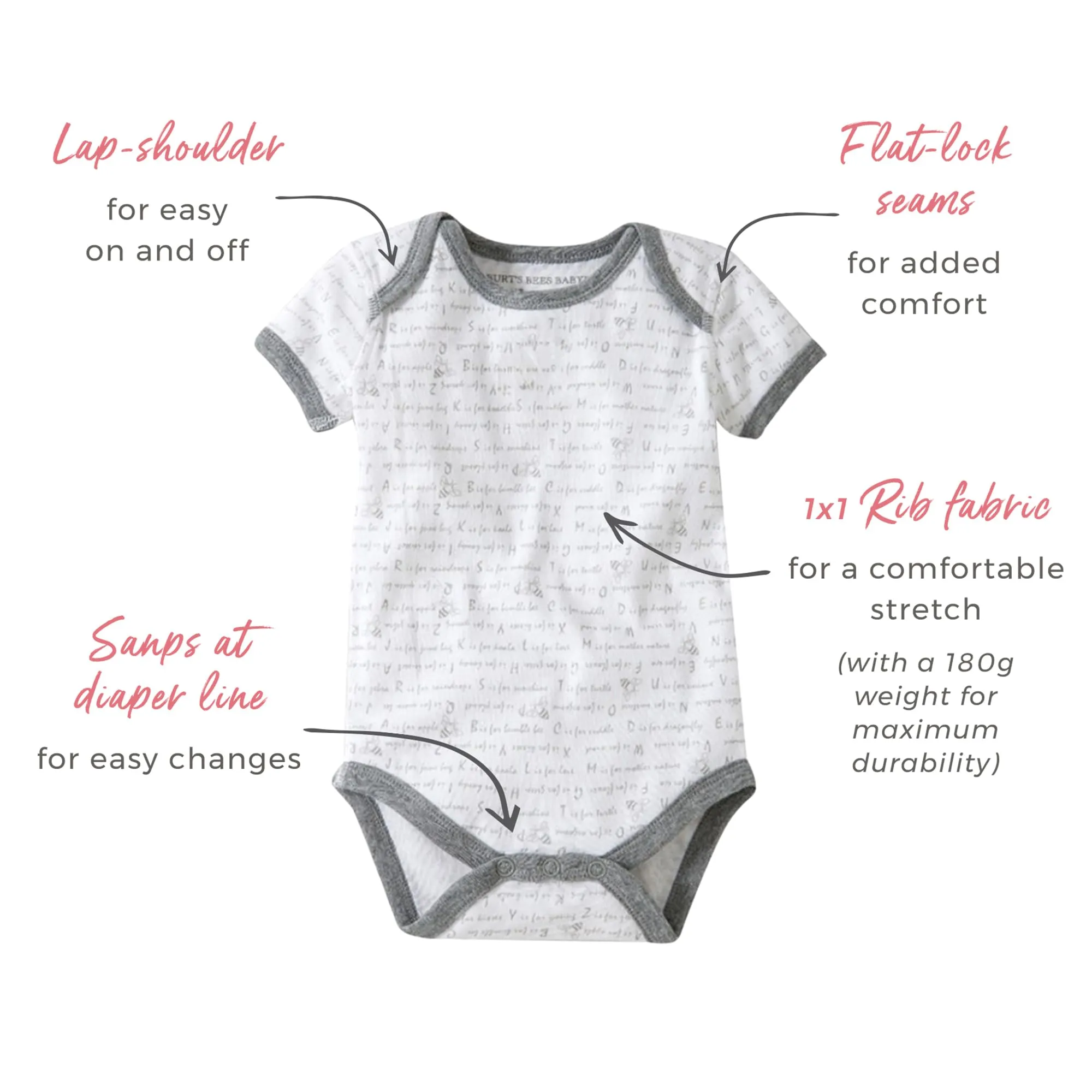 Burt's Bees Baby Organic Cotton Bodysuits 5-Pack