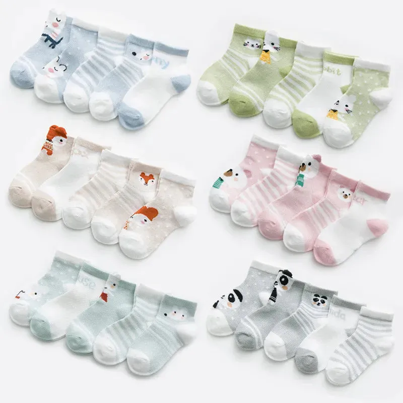 Cartoon Animal Design 5 Pairs/Lot 0-2Yrs Baby Socks