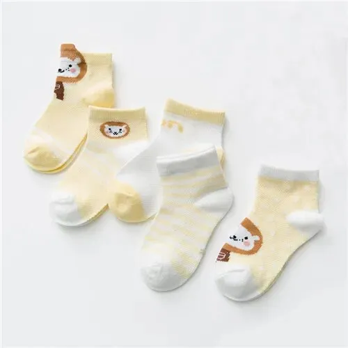 Cartoon Animal Design 5 Pairs/Lot 0-2Yrs Baby Socks