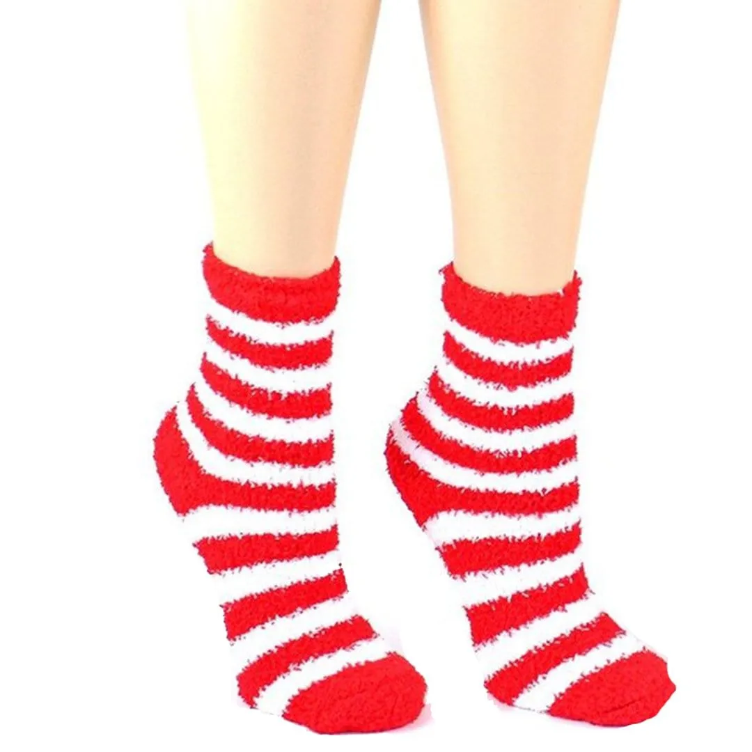 Christmas Striped Fuzzy Socks - Women's Ankle Sock