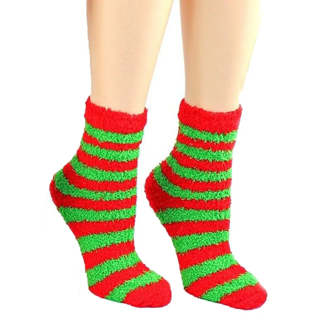 Christmas Striped Fuzzy Socks - Women's Ankle Sock