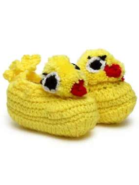 Chutput Kids Woollen Hand Knitted Duck Face Detailed Booties - Yellow