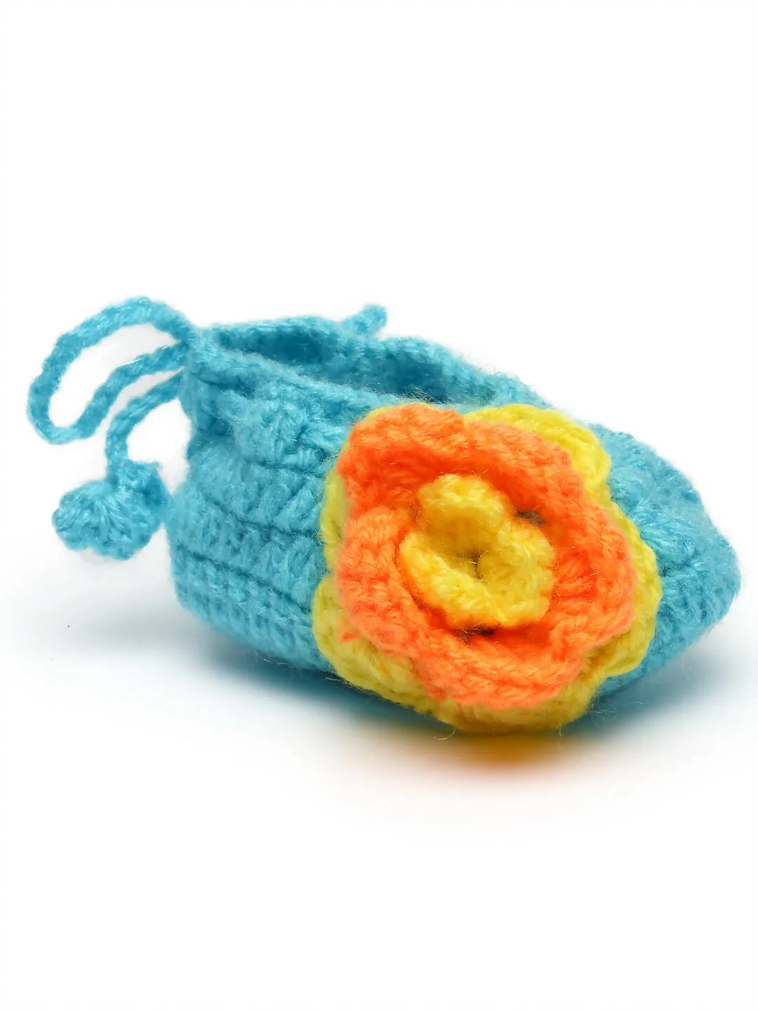Chutput Kids Woollen Hand Knitted Flower Detailed Booties - Blue