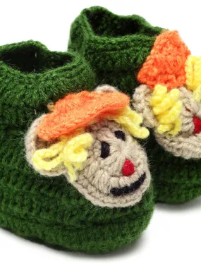 Chutput Kids Woollen Hand Knitted Human Face Booties - Green