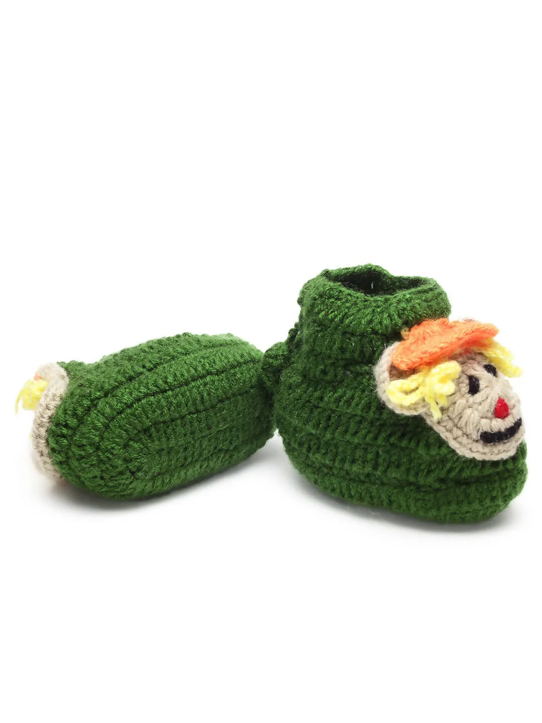 Chutput Kids Woollen Hand Knitted Human Face Booties - Green