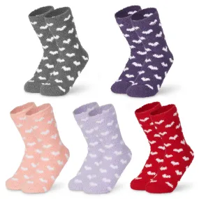 CityComfort Fluffy Socks with Hearts, Women Warm Slipper Socks 5-Pack, Winter Gifts For Her