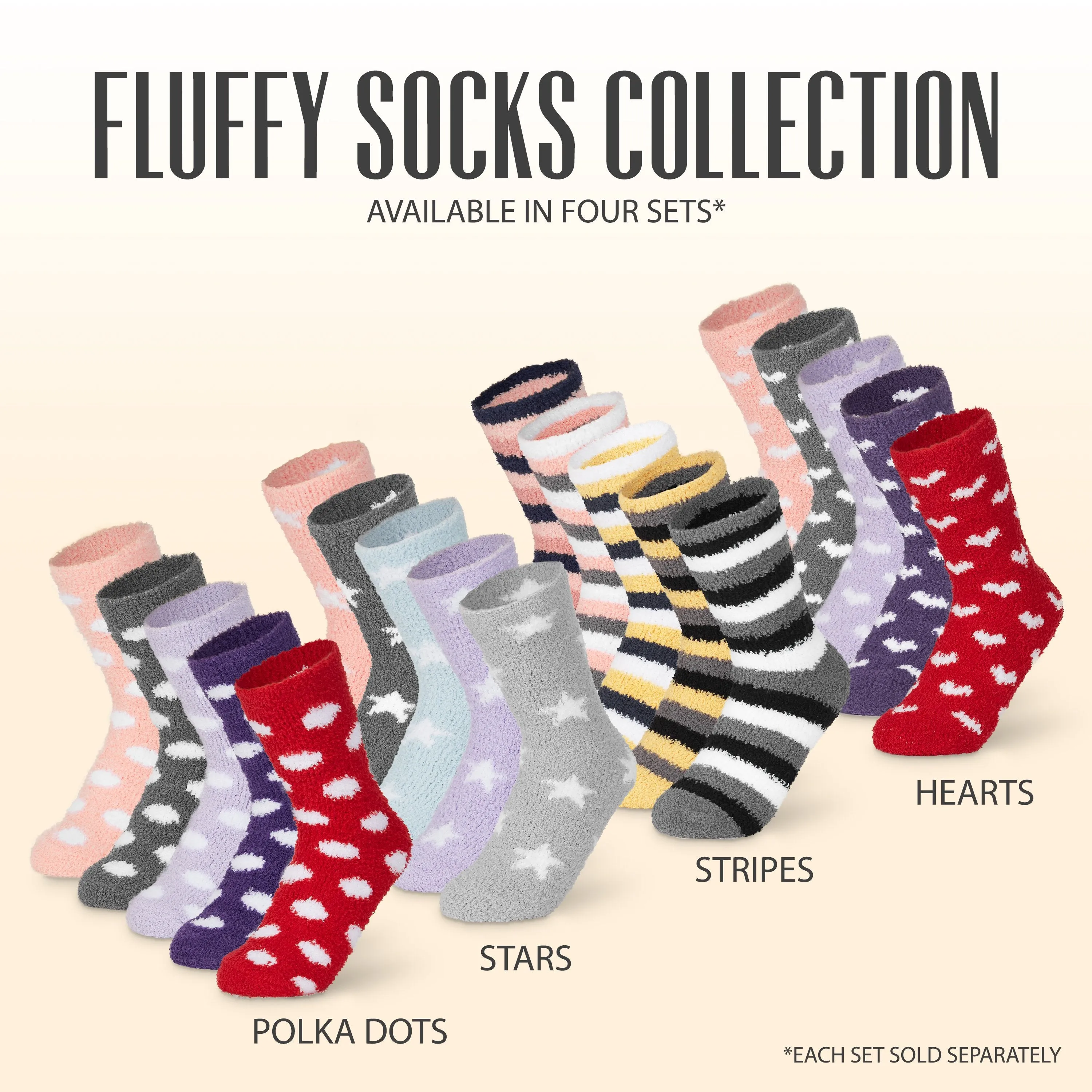 CityComfort Fluffy Socks with Hearts, Women Warm Slipper Socks 5-Pack, Winter Gifts For Her