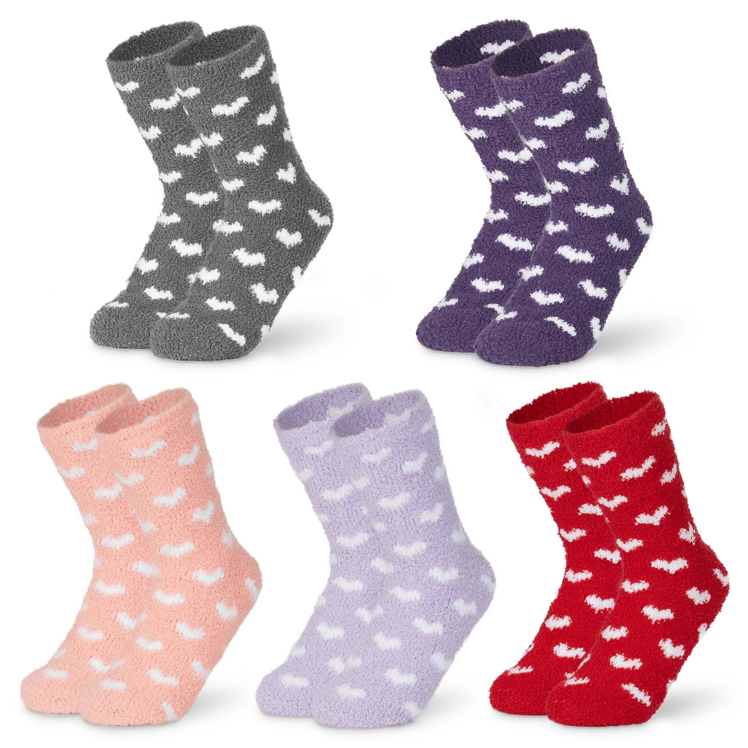 CityComfort Fluffy Socks with Hearts, Women Warm Slipper Socks 5-Pack, Winter Gifts For Her
