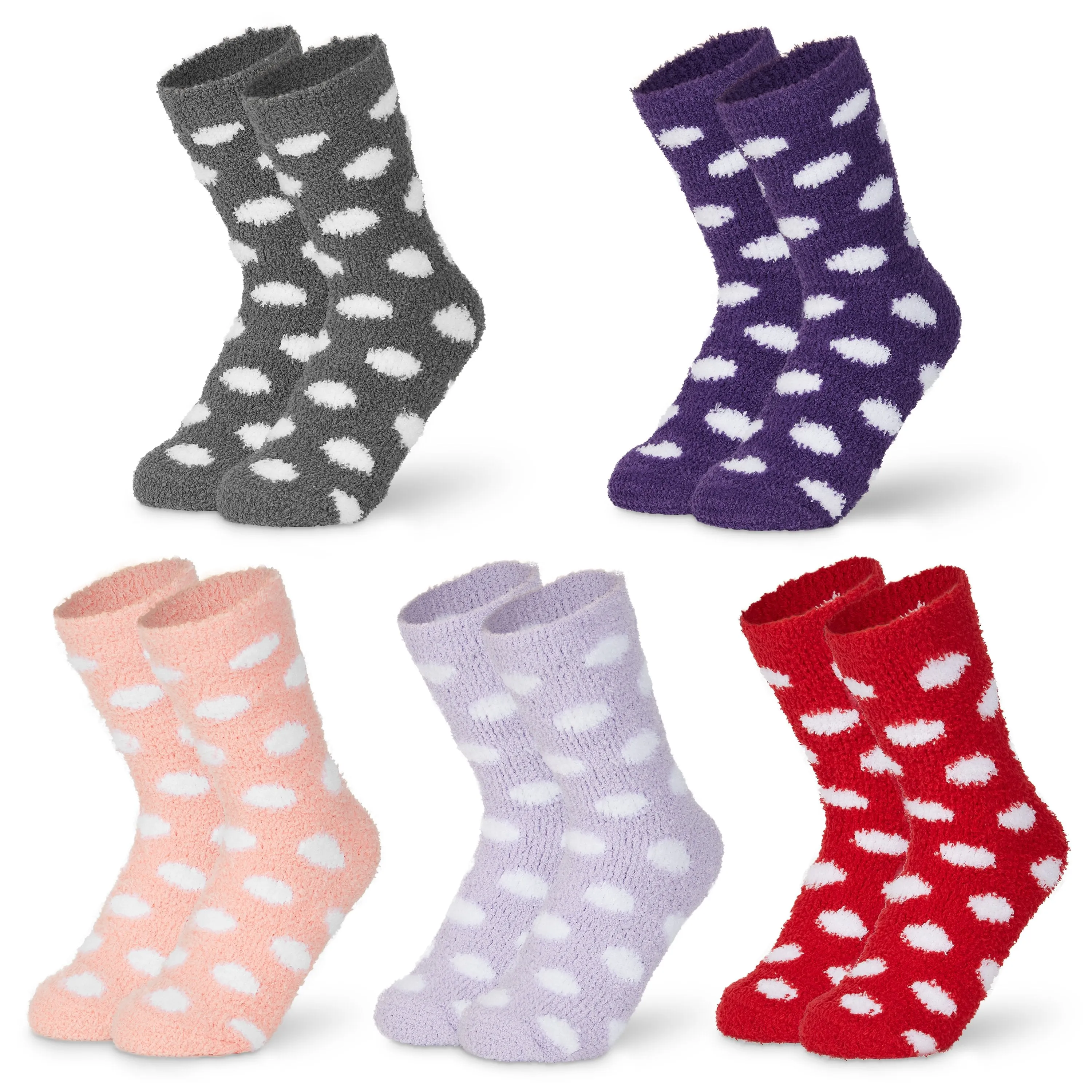 CityComfort Polka Dots Fluffy Socks, Women Warm Slipper Socks 5-Pack, Winter Gifts For Her