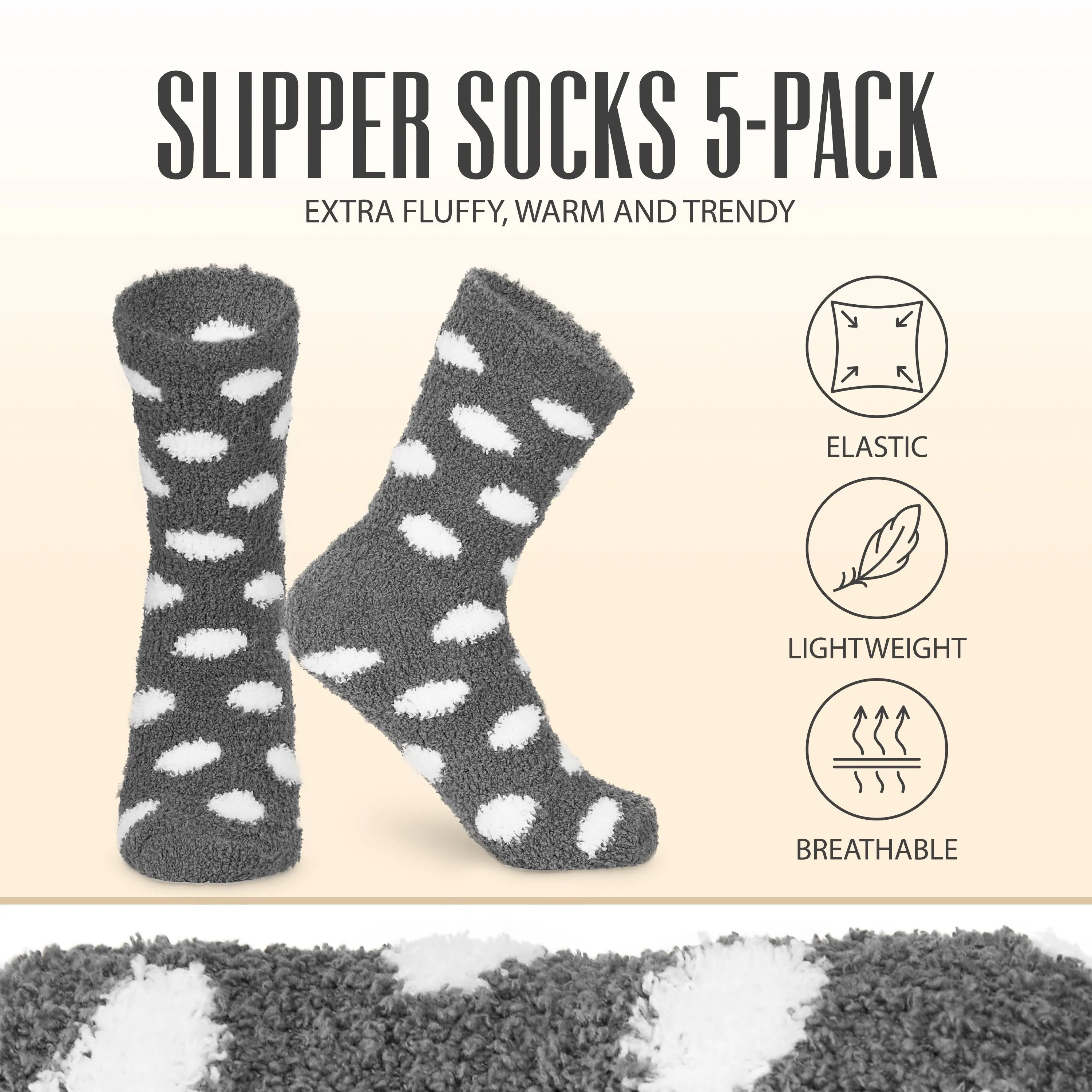 CityComfort Polka Dots Fluffy Socks, Women Warm Slipper Socks 5-Pack, Winter Gifts For Her
