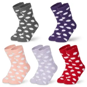 CityComfort Polka Dots Fluffy Socks, Women Warm Slipper Socks 5-Pack, Winter Gifts For Her