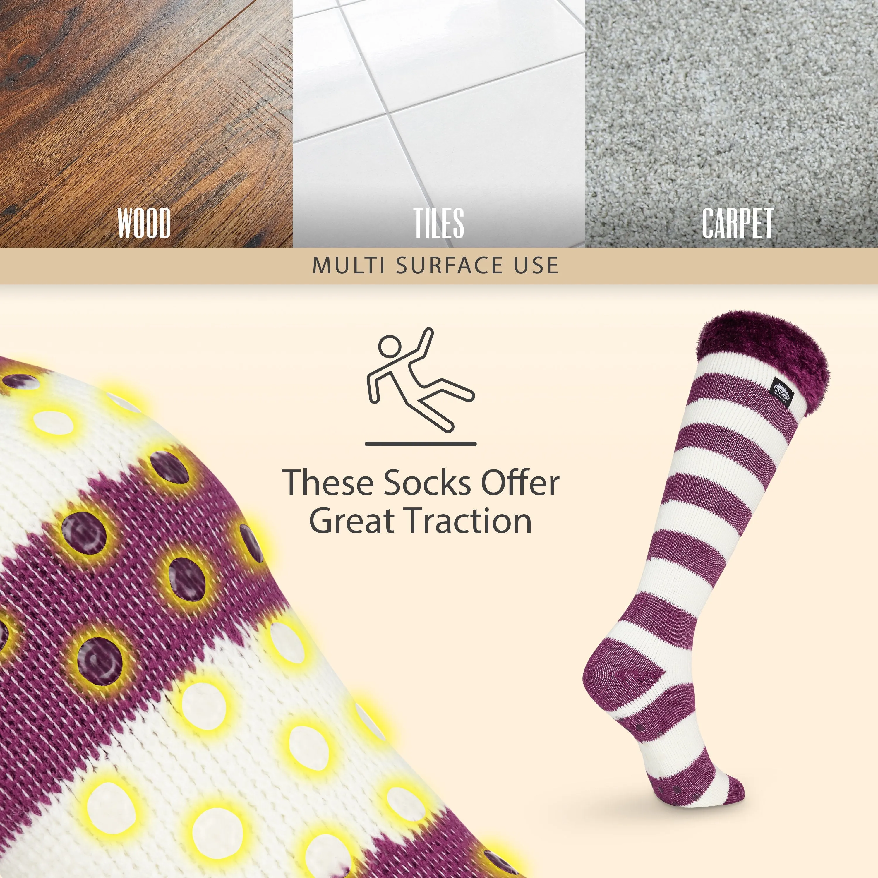 CityComfort Slipper Socks for Women, Knee High Socks Non Slip, Long Fluffy Socks