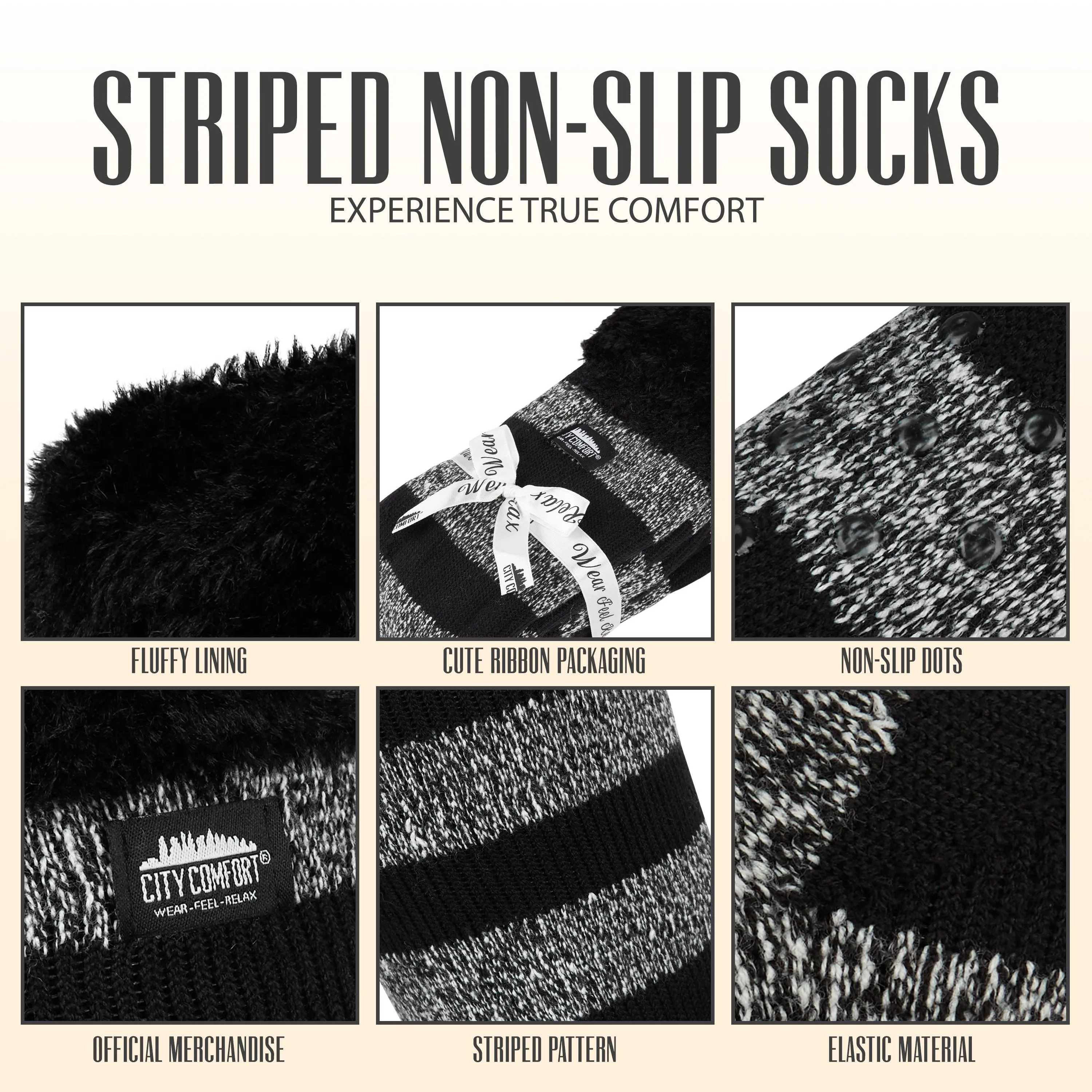 CityComfort Slipper Socks for Women, Knee High Socks Non Slip, Long Fluffy Socks