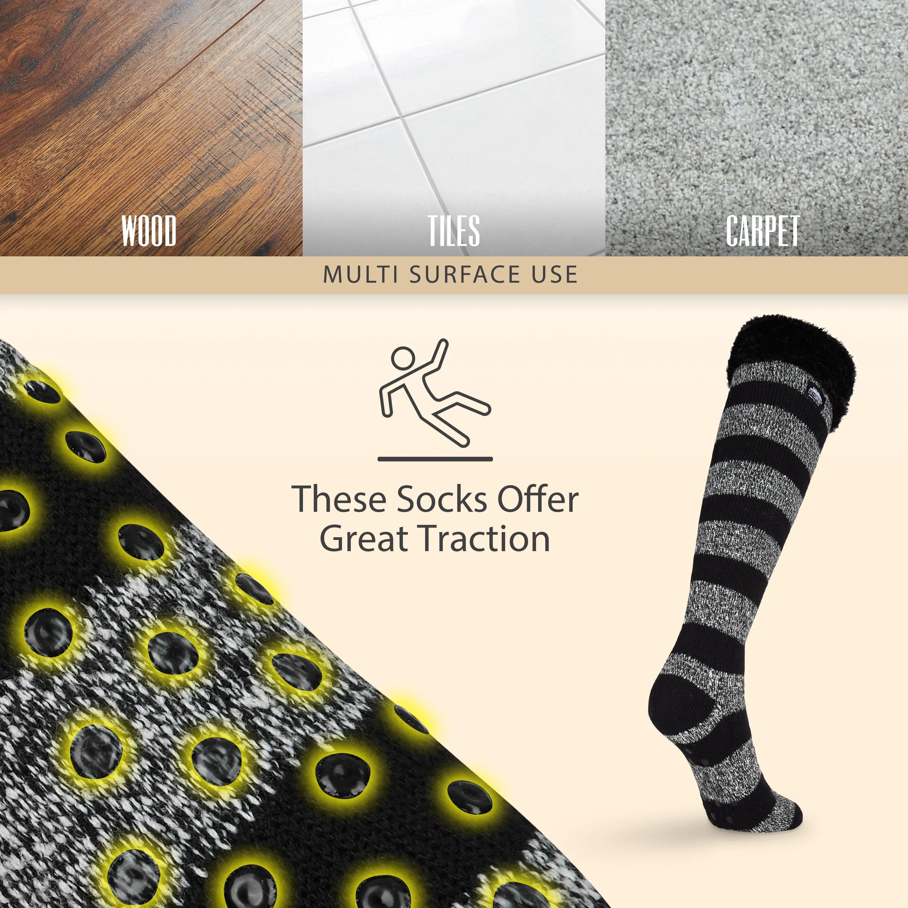 CityComfort Slipper Socks for Women, Knee High Socks Non Slip, Long Fluffy Socks