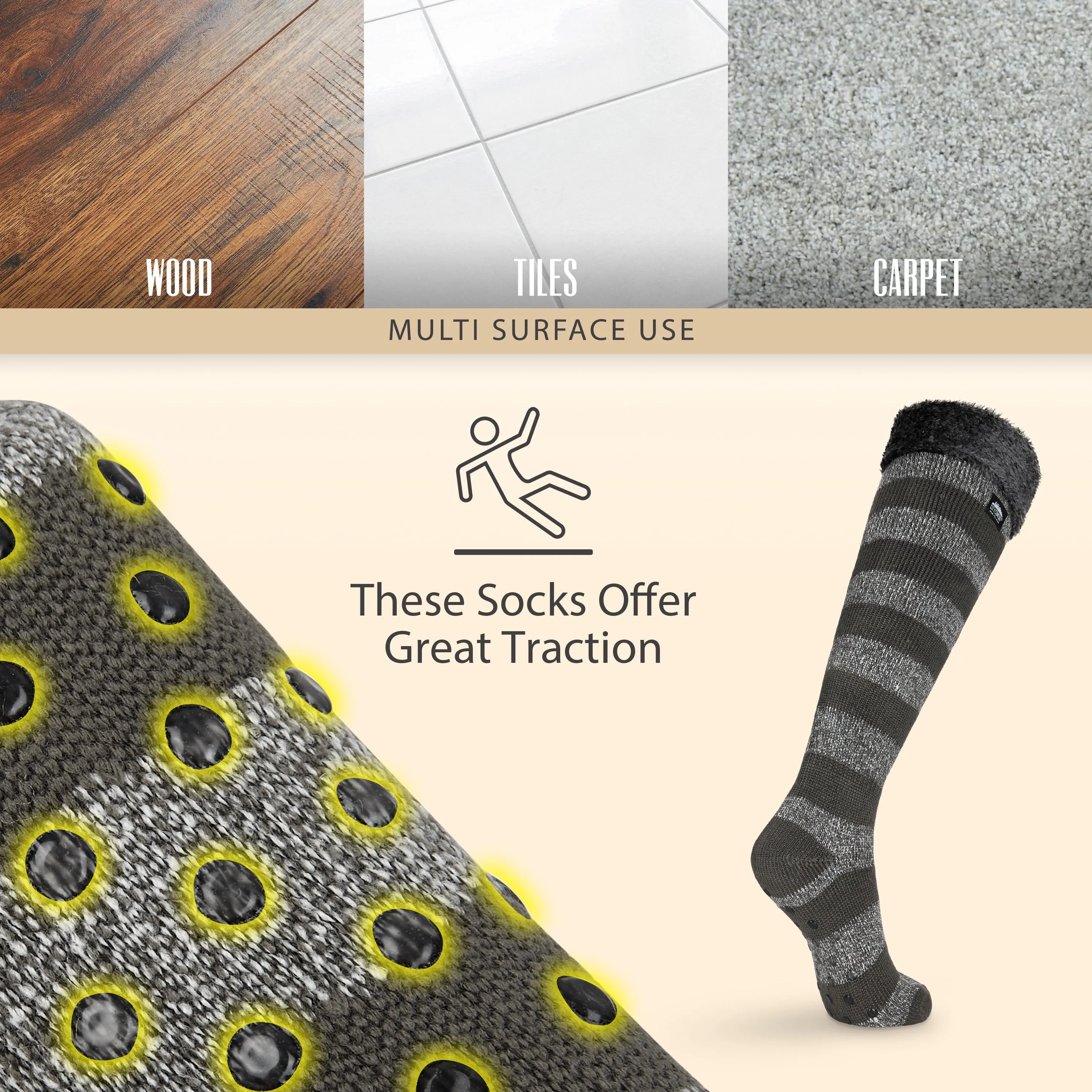 CityComfort Slipper Socks for Women, Knee High Socks Non Slip, Long Fluffy Socks
