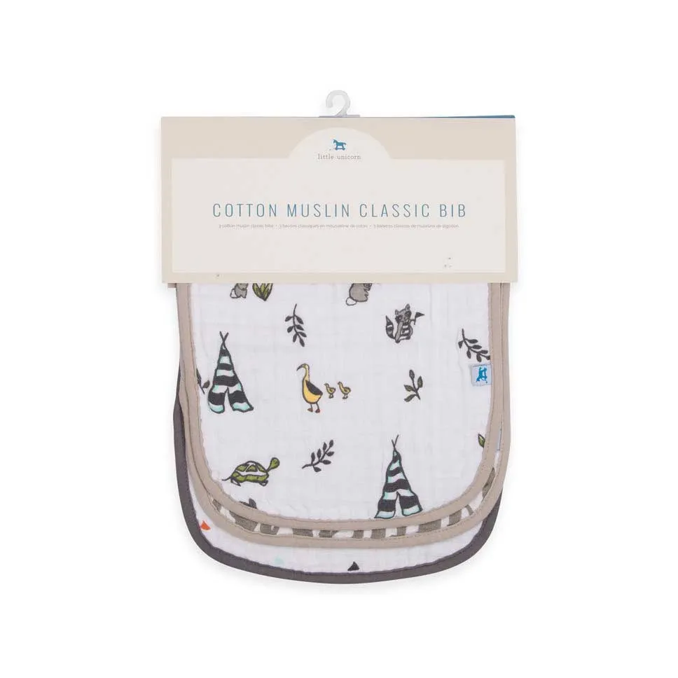 Cotton Muslin Classic Bib 3pk - Forest Friends