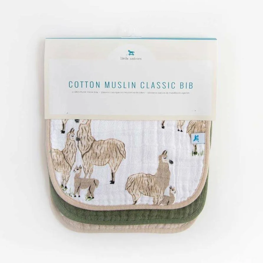 Cotton Muslin Classic Bib 3pk - Llama Llama