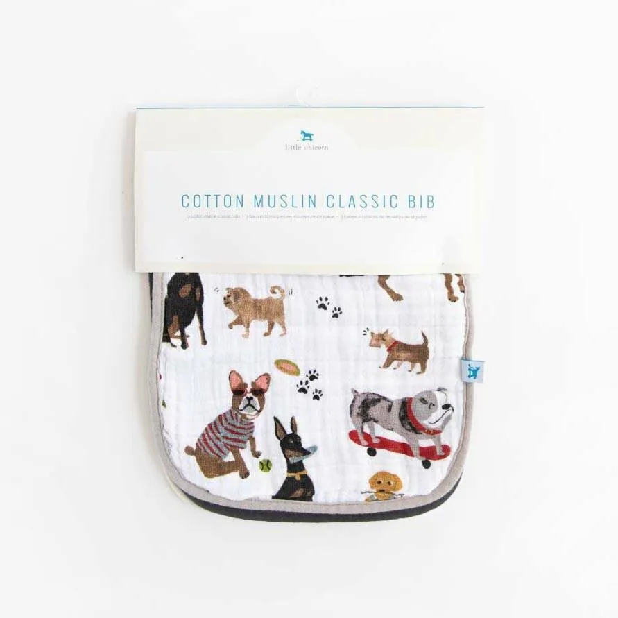 Cotton Muslin Classic Bib 3pk - Woof