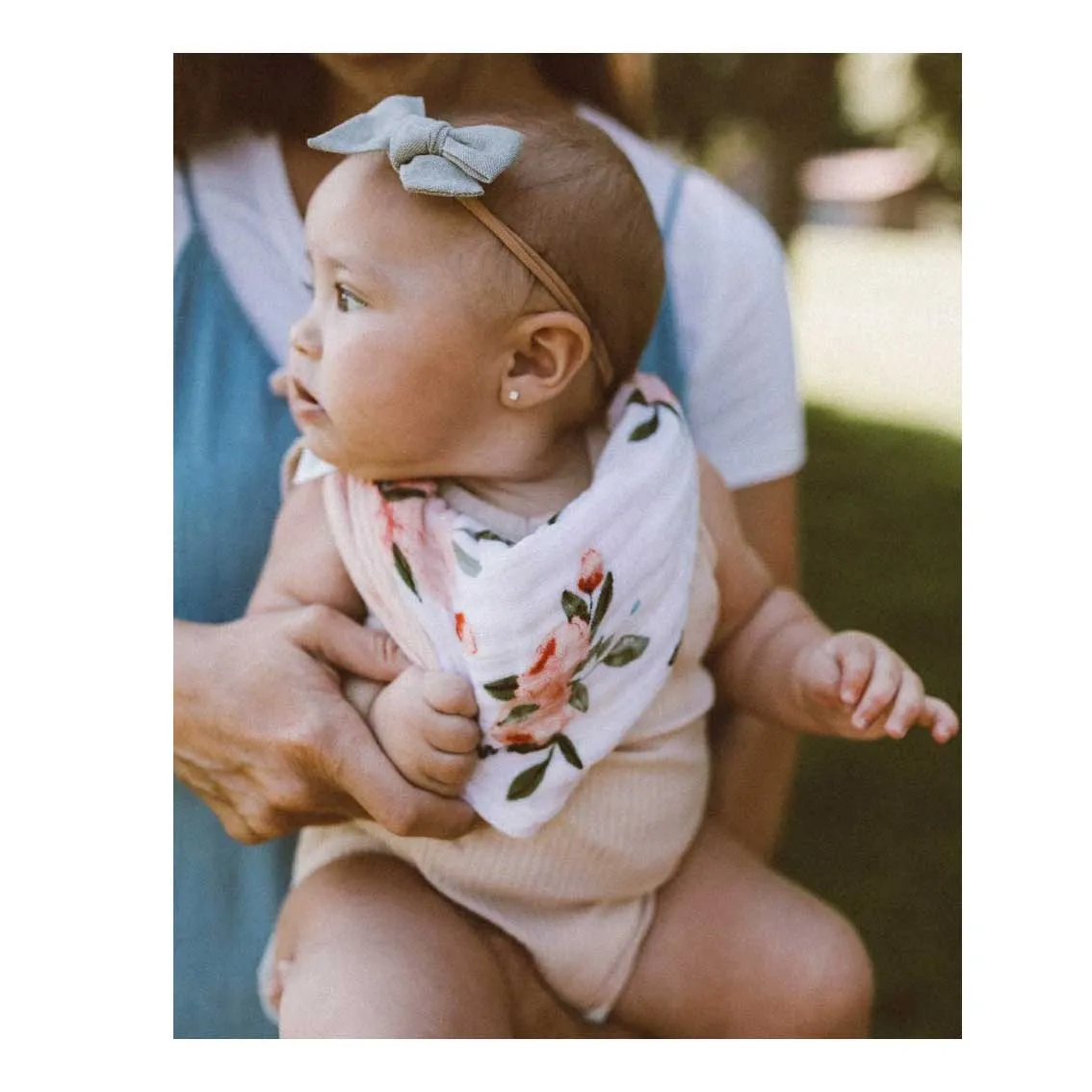 Cotton Muslin Reversible Bandana Bib - Watercolour Roses