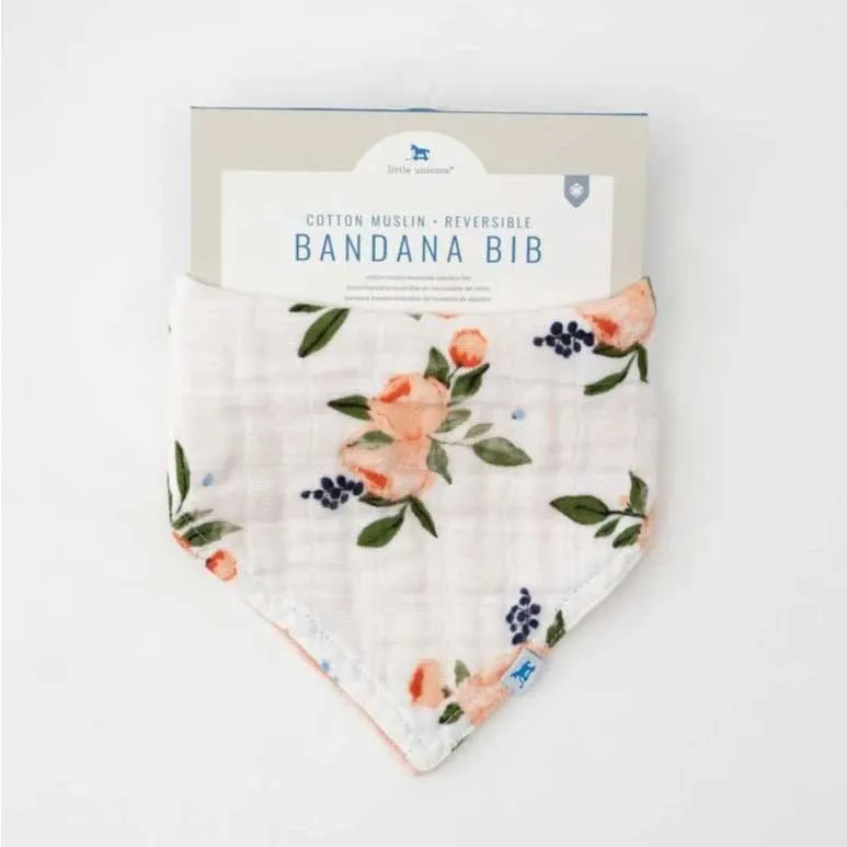 Cotton Muslin Reversible Bandana Bib - Watercolour Roses