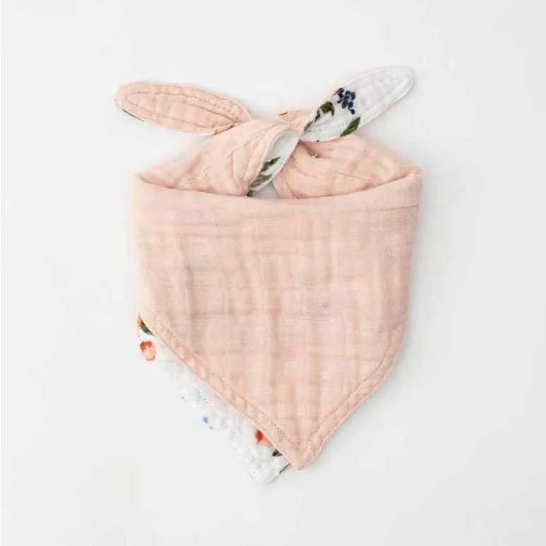 Cotton Muslin Reversible Bandana Bib - Watercolour Roses