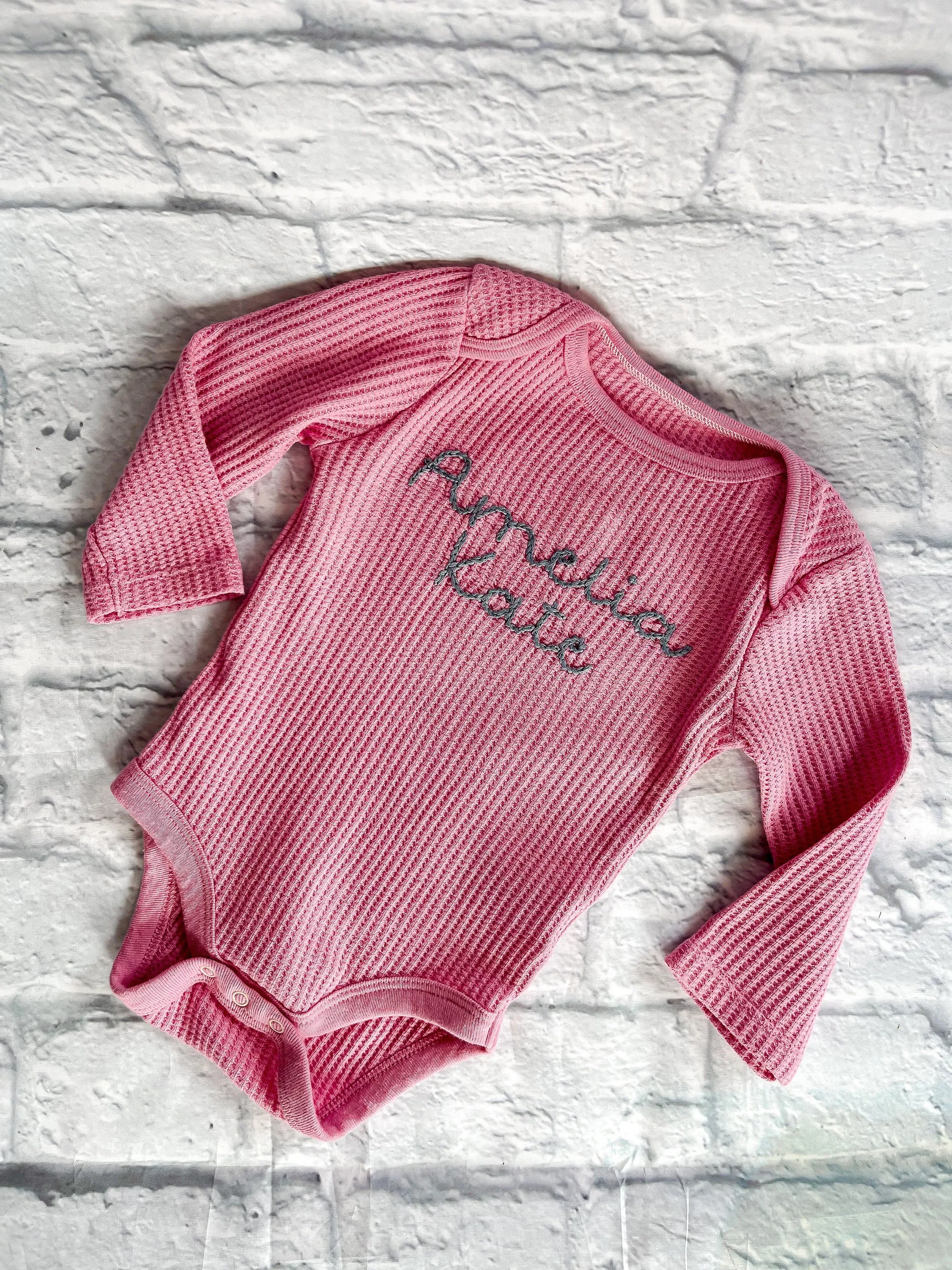 Custom Hand Embroidered Long Sleeve Waffle Bodysuit/Long Sleeve Ribbed Bodysuit