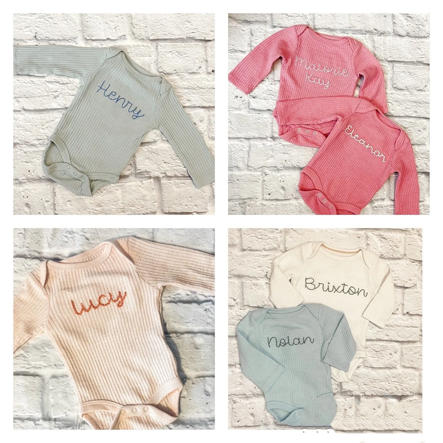 Custom Hand Embroidered Long Sleeve Waffle Bodysuit/Long Sleeve Ribbed Bodysuit