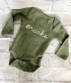 Custom Hand Embroidered Long Sleeve Waffle Bodysuit/Long Sleeve Ribbed Bodysuit