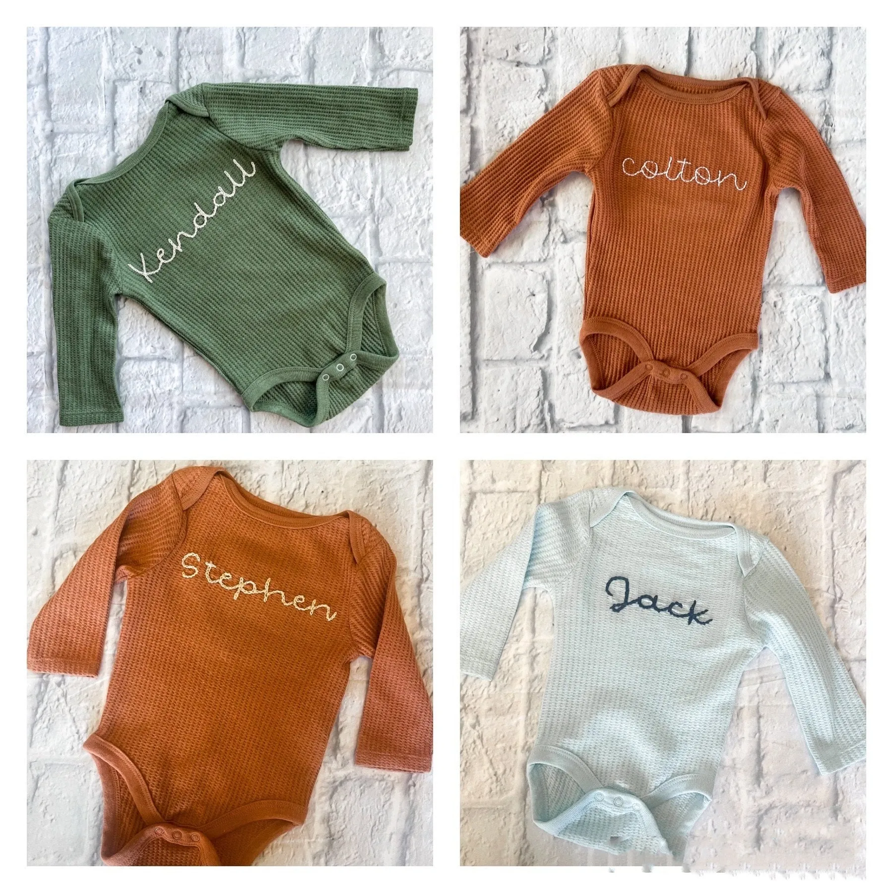 Custom Hand Embroidered Long Sleeve Waffle Bodysuit/Long Sleeve Ribbed Bodysuit