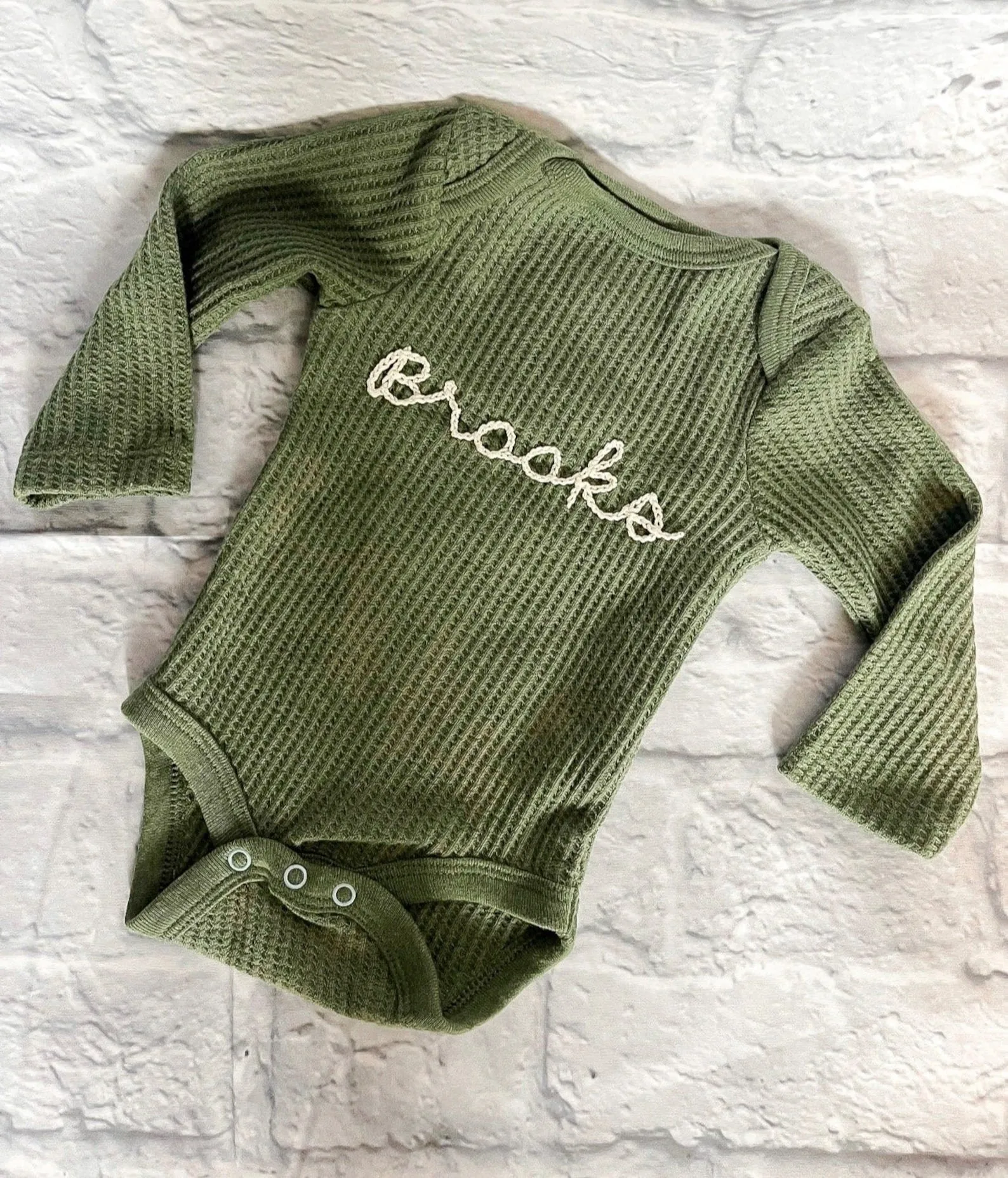 Custom Hand Embroidered Long Sleeve Waffle Bodysuit/Long Sleeve Ribbed Bodysuit