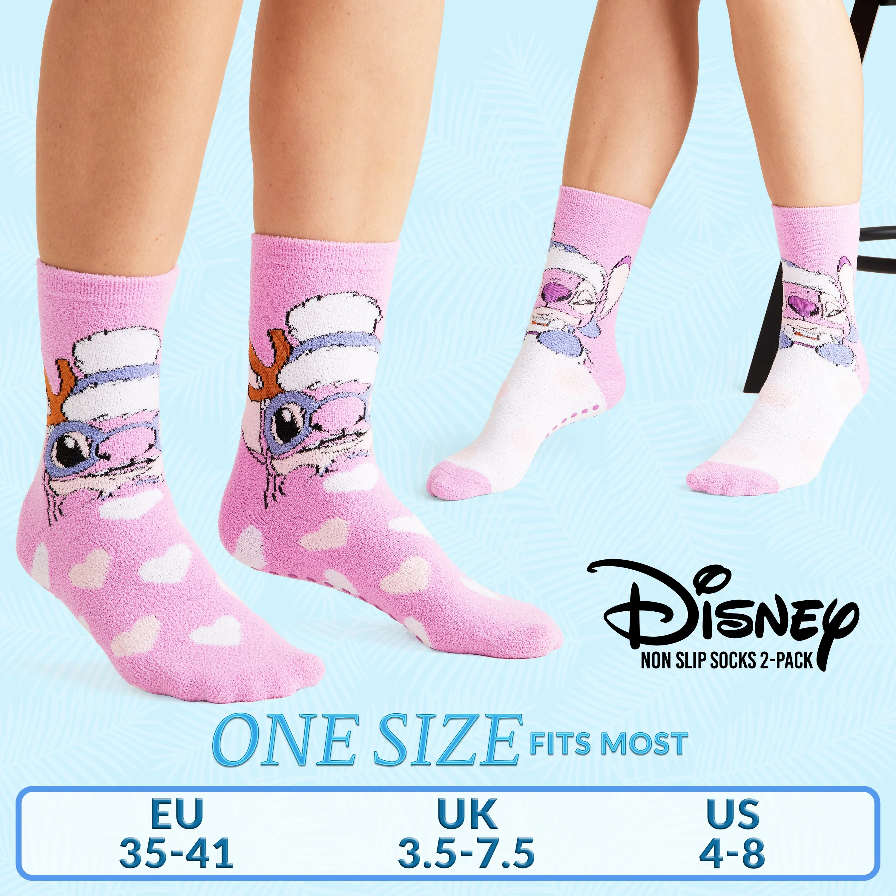 Disney Slippers Socks Women 2 Pack Fluffy Socks Non Slip - Angel