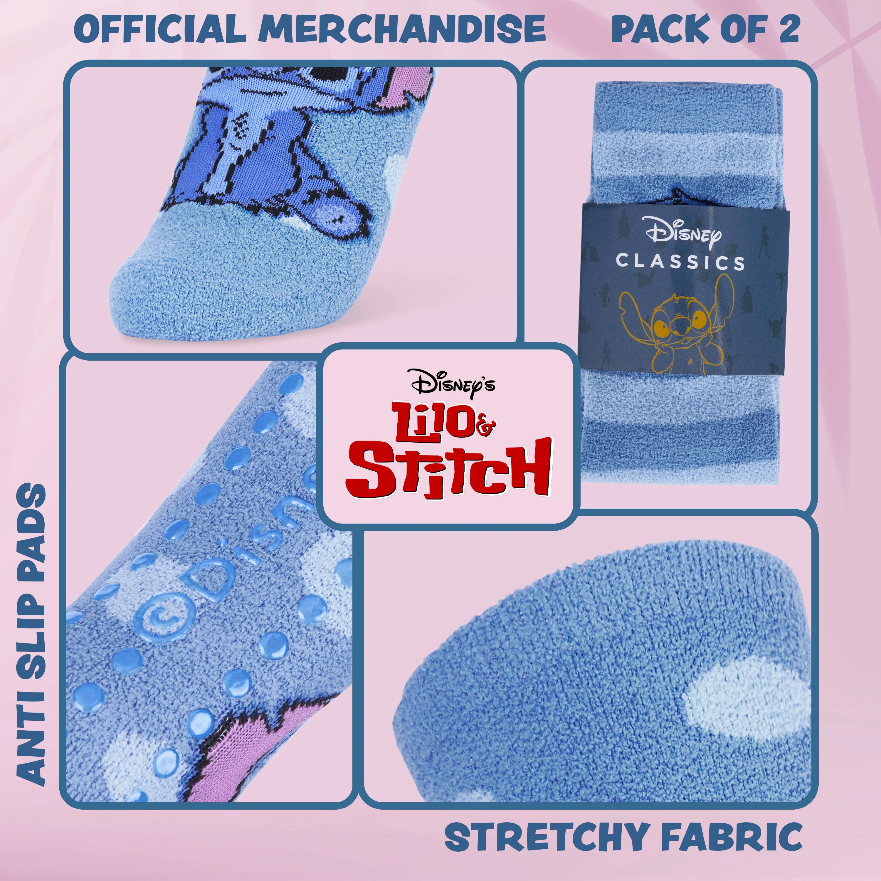 Disney Stitch Fluffy Socks for Ladies, 2 Pack Fluffy Socks Non Slip Fleece Bed Socks
