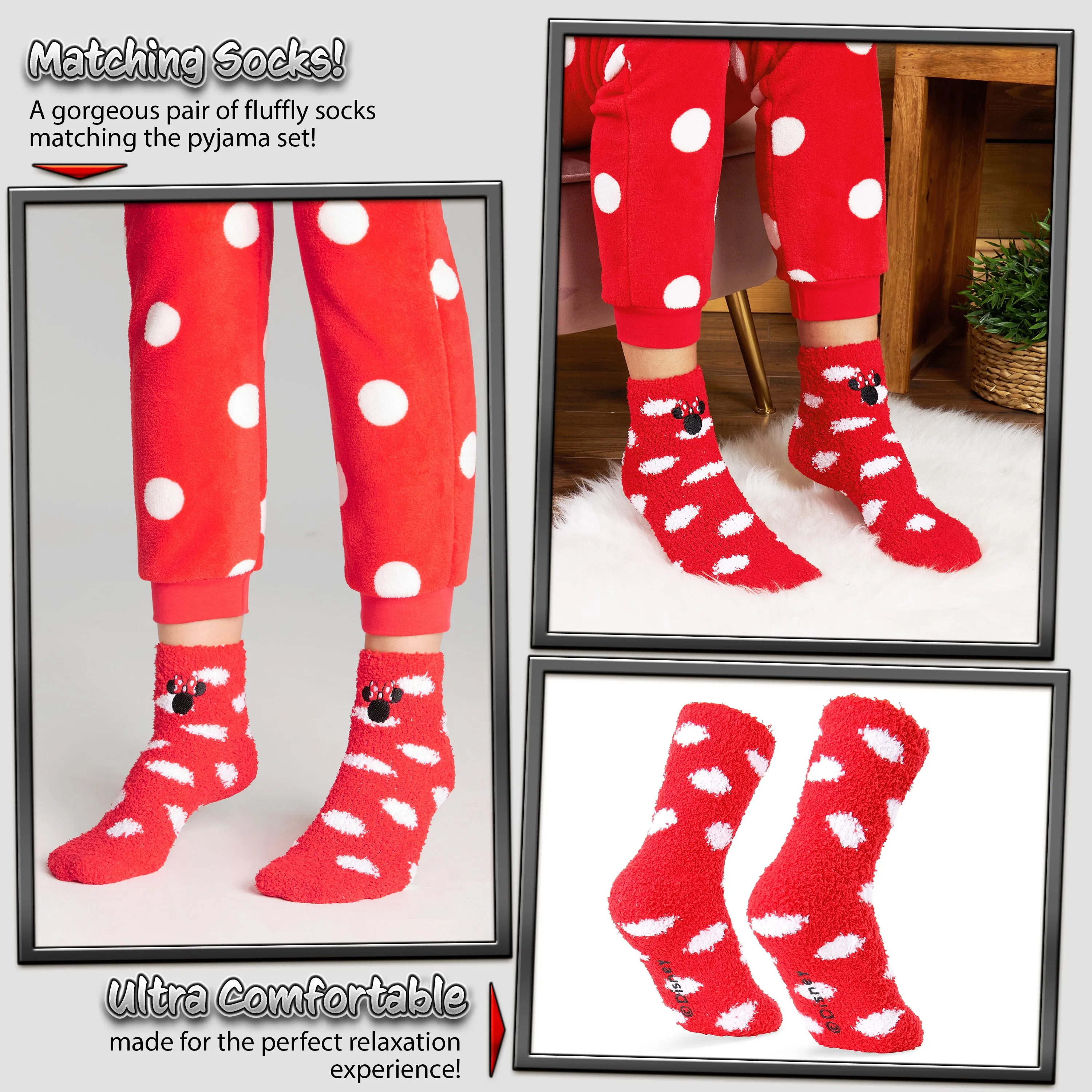 Disney Womens Pyjamas, Fleece Loungewear and Fluffy Minnie Gift Set