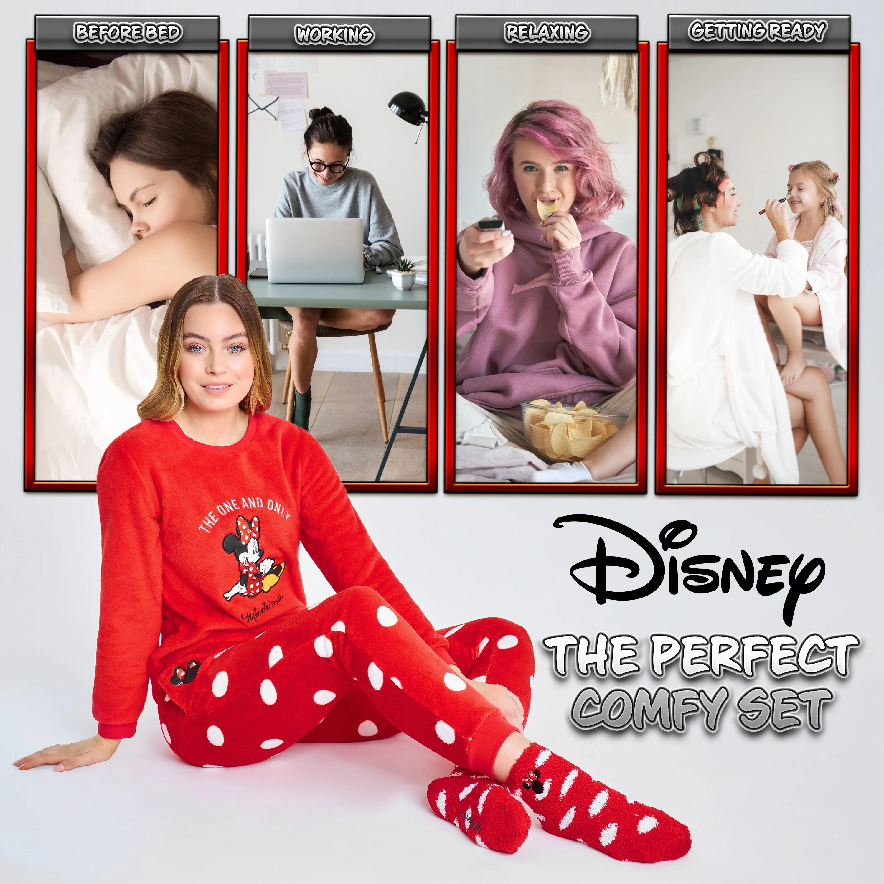 Disney Womens Pyjamas, Fleece Loungewear and Fluffy Minnie Gift Set