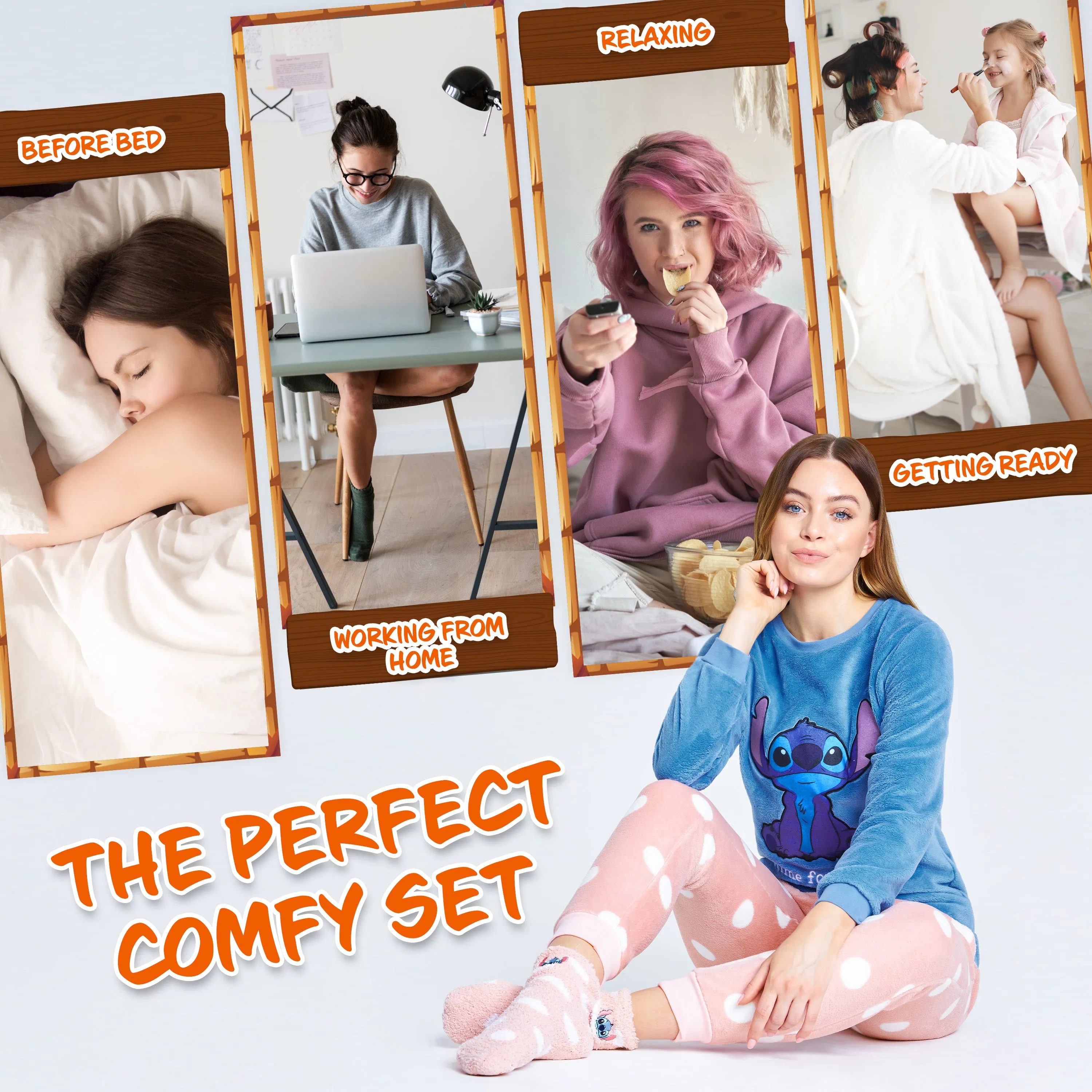 Disney Womens Pyjamas, Fleece Loungewear and Fluffy Socks Stitch Gift Set
