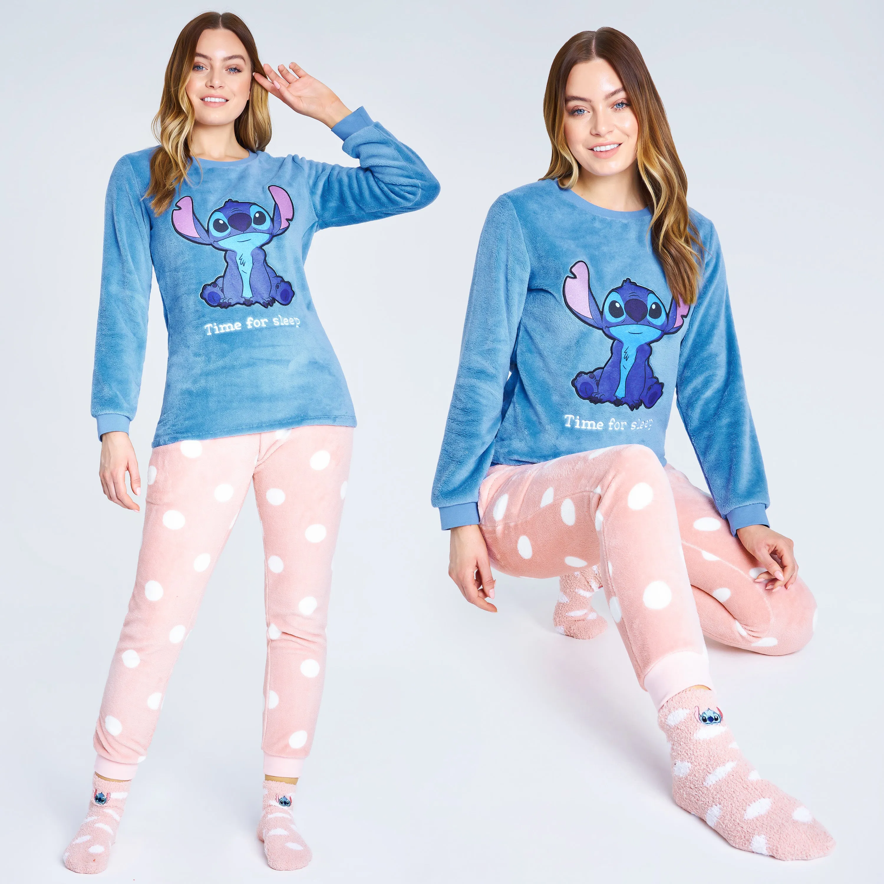 Disney Womens Pyjamas, Fleece Loungewear and Fluffy Socks Stitch Gift Set
