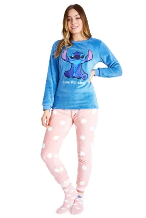 Disney Womens Pyjamas, Fleece Loungewear and Fluffy Socks Stitch Gift Set