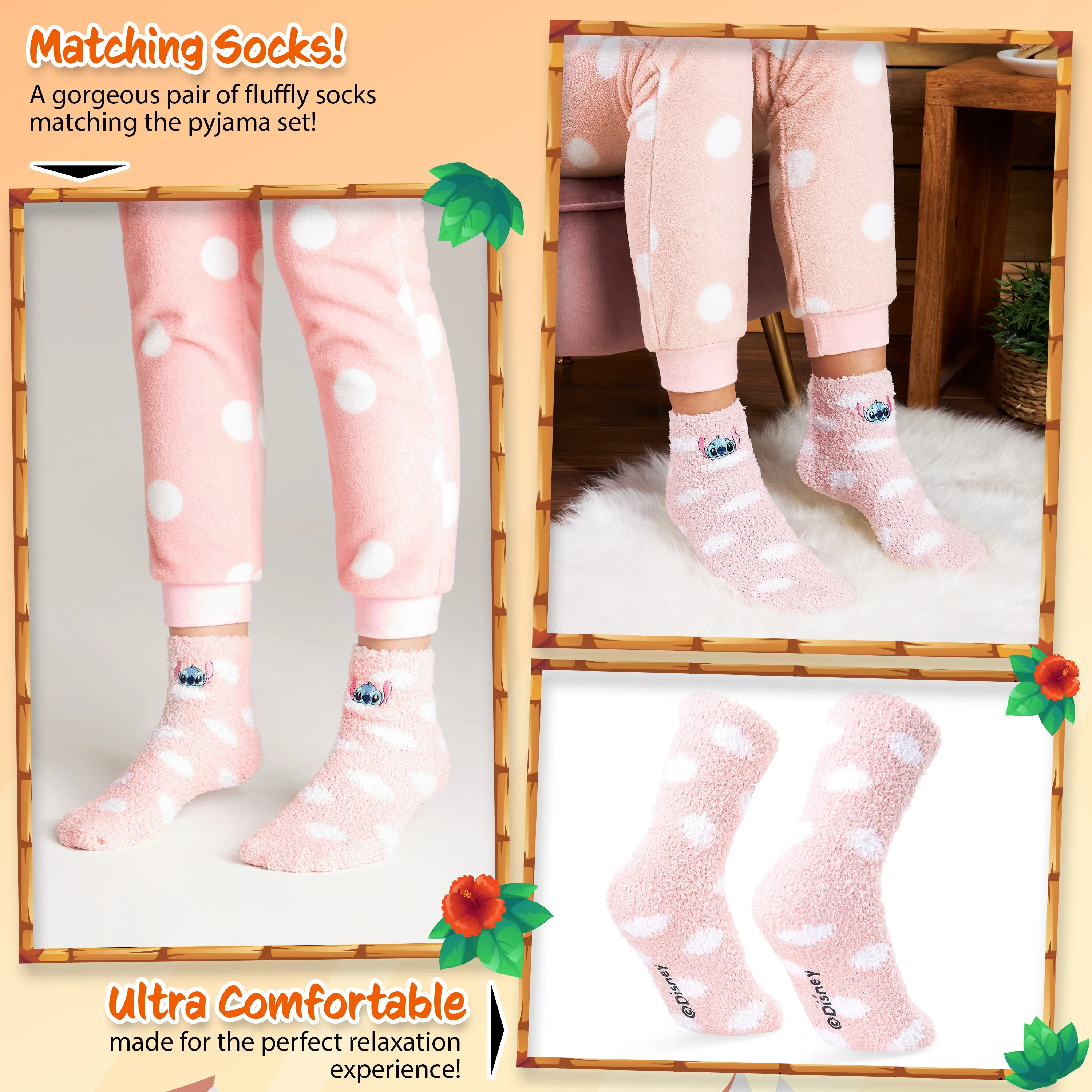 Disney Womens Pyjamas, Fleece Loungewear and Fluffy Socks Stitch Gift Set
