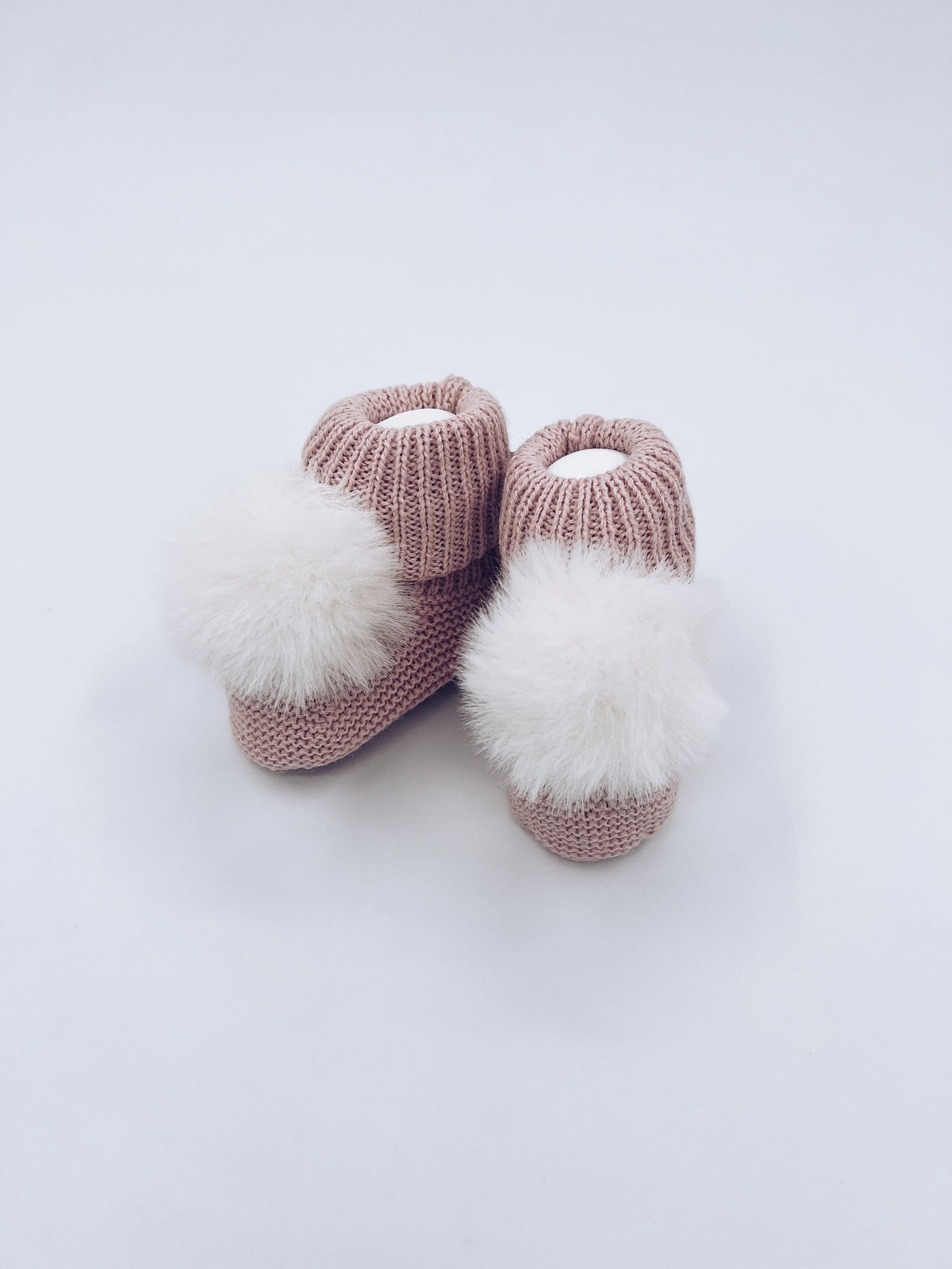 Dusty Pink knitted Pompom booties.