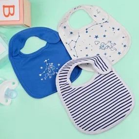 Feeding Bibs Pack Of 3 Unicorns And Constellations Blue And White