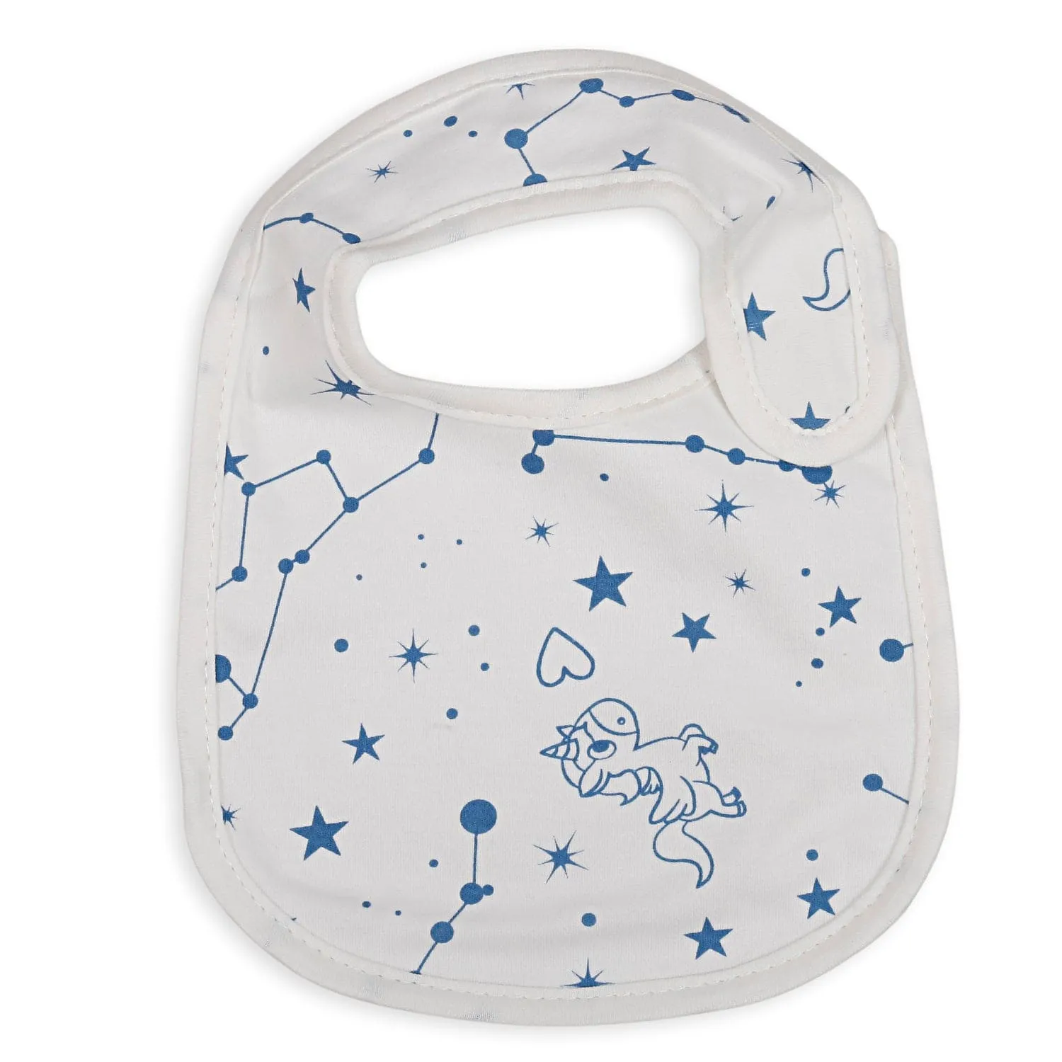 Feeding Bibs Pack Of 3 Unicorns And Constellations Blue And White