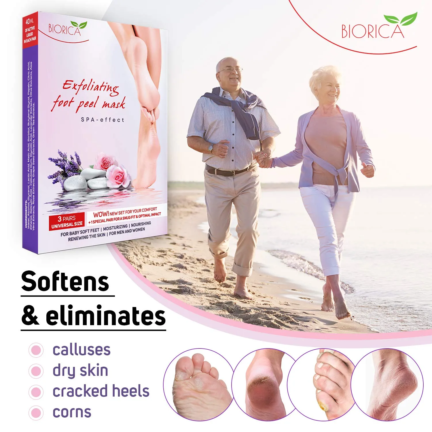 Foot Peel Mask for Baby Soft Feet (3 Pairs), Unisex Mask-Socks with an Extra Pair for Your Comfort, Foot Mask for Smooth and Silky Skin, Cracked Heels, Calluses and Dead Skin Тrеаtmеnt for Men/Women