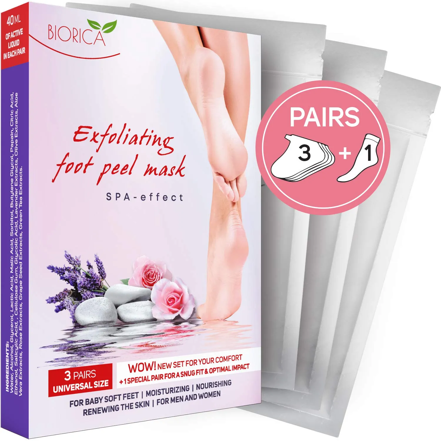 Foot Peel Mask for Baby Soft Feet (3 Pairs), Unisex Mask-Socks with an Extra Pair for Your Comfort, Foot Mask for Smooth and Silky Skin, Cracked Heels, Calluses and Dead Skin Тrеаtmеnt for Men/Women
