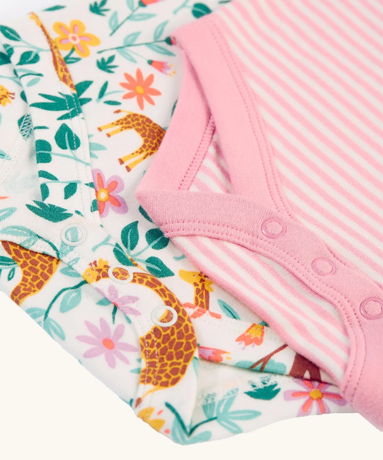 Frugi Super Special 2 Pack Body - White Giraffes/Cosmos Stripe