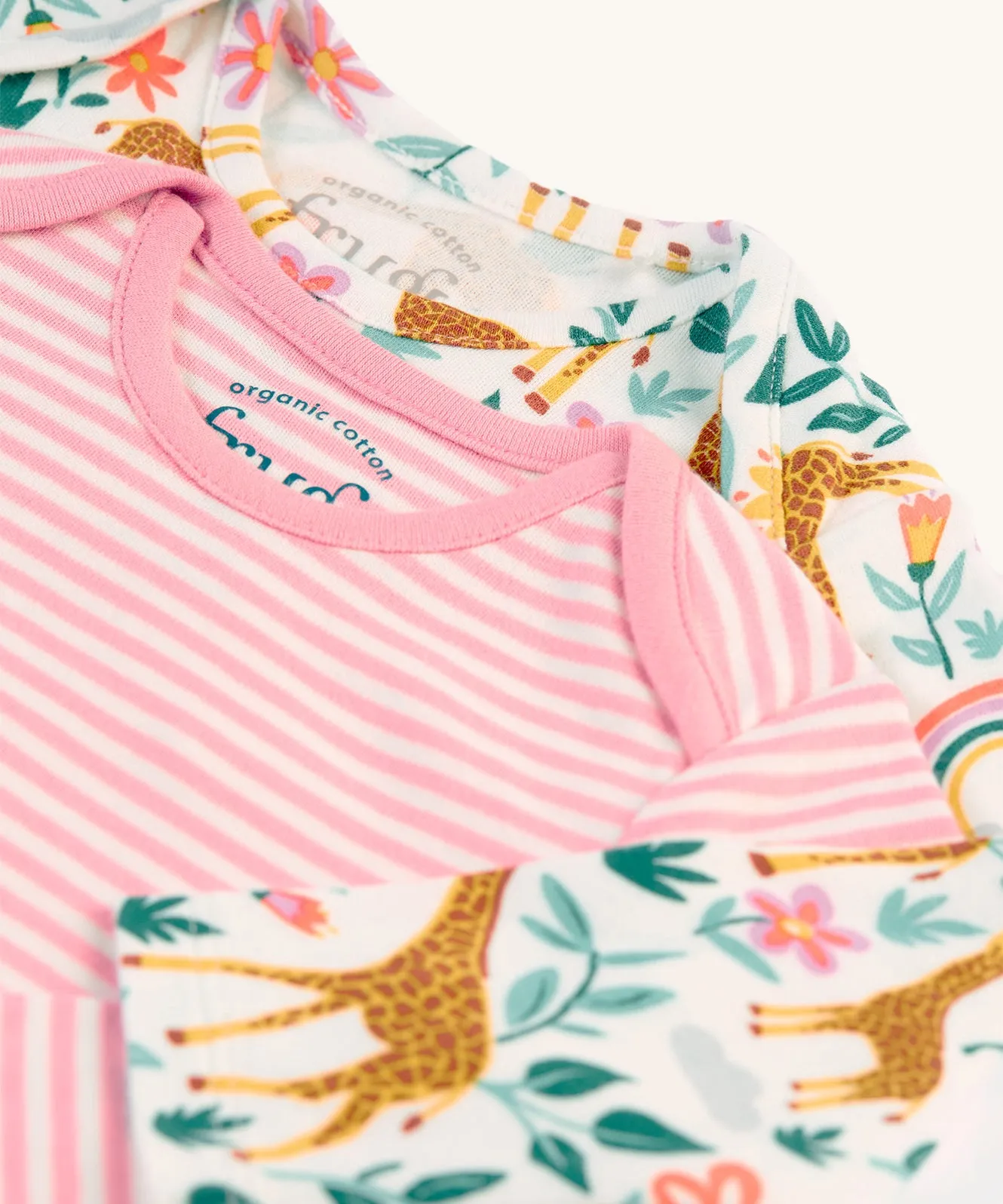 Frugi Super Special 2 Pack Body - White Giraffes/Cosmos Stripe
