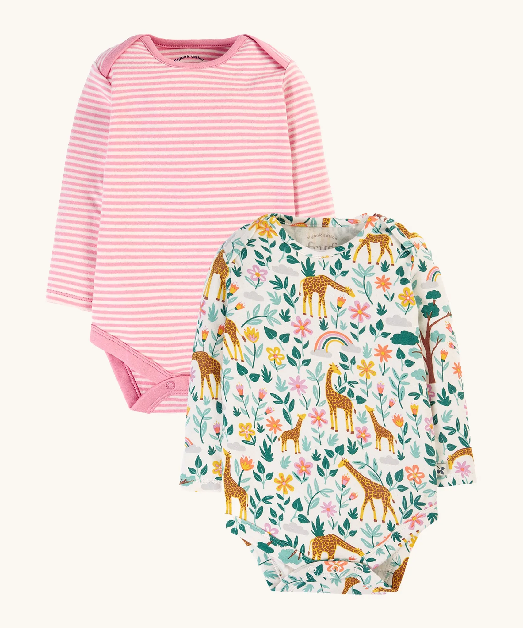 Frugi Super Special 2 Pack Body - White Giraffes/Cosmos Stripe