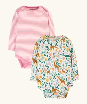 Frugi Super Special 2 Pack Body - White Giraffes/Cosmos Stripe